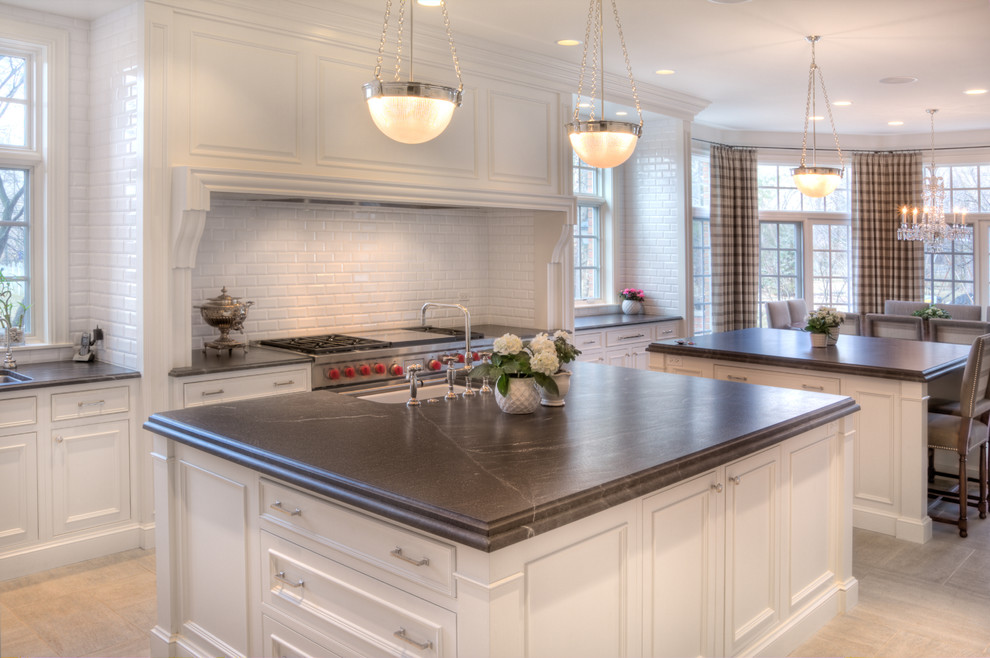 Grey Granite Countertops Kitchen Traditional with Double Island Double Island