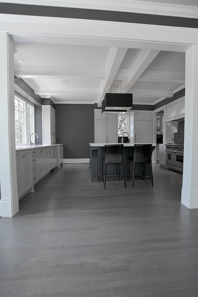 grey hardwood floors Kitchen Contemporary with none