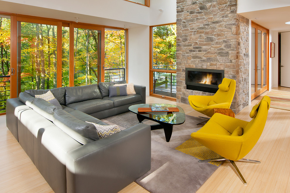 Grey Leather Sofa Living Room Contemporary with Balcony Deck Glass Coffee
