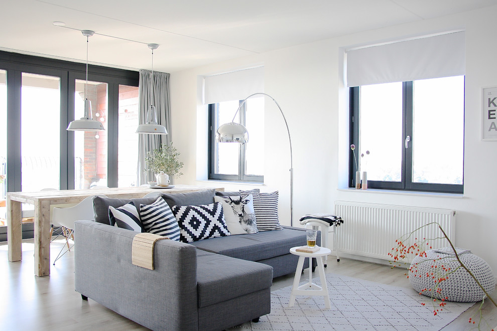 Grey Sectional Sofa Living Room Contemporary with Black and White Pillows2