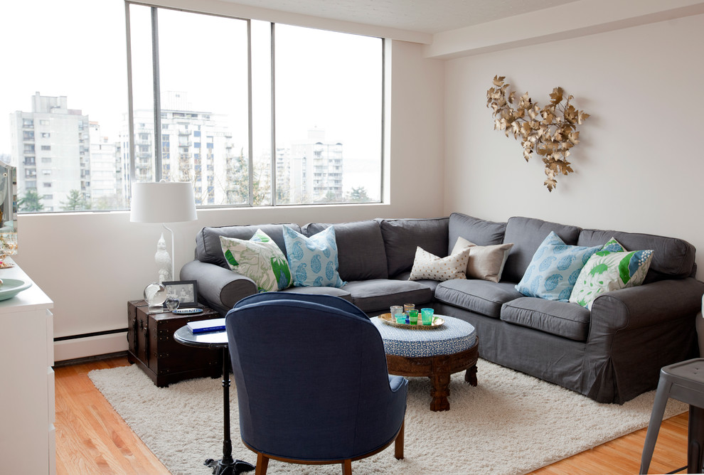 grey sectional sofa Living Room Eclectic with blue and green branch
