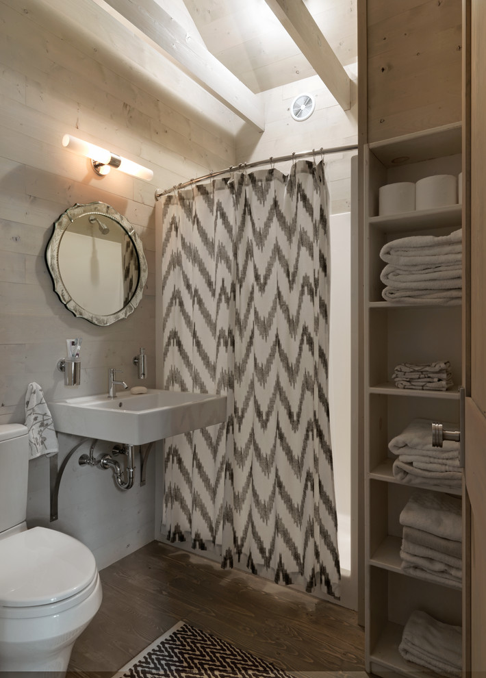 Grey Shower Curtain Bathroom Rustic with Black and White Rug