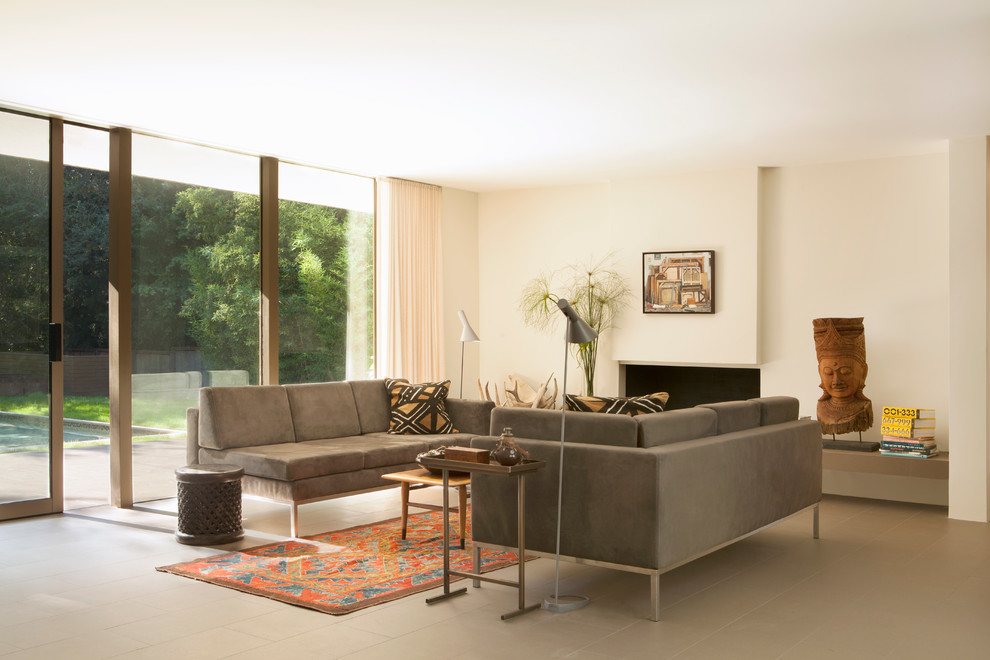Grey Sofa Living Room Living Room Midcentury with 50s Beige Curtain Beige