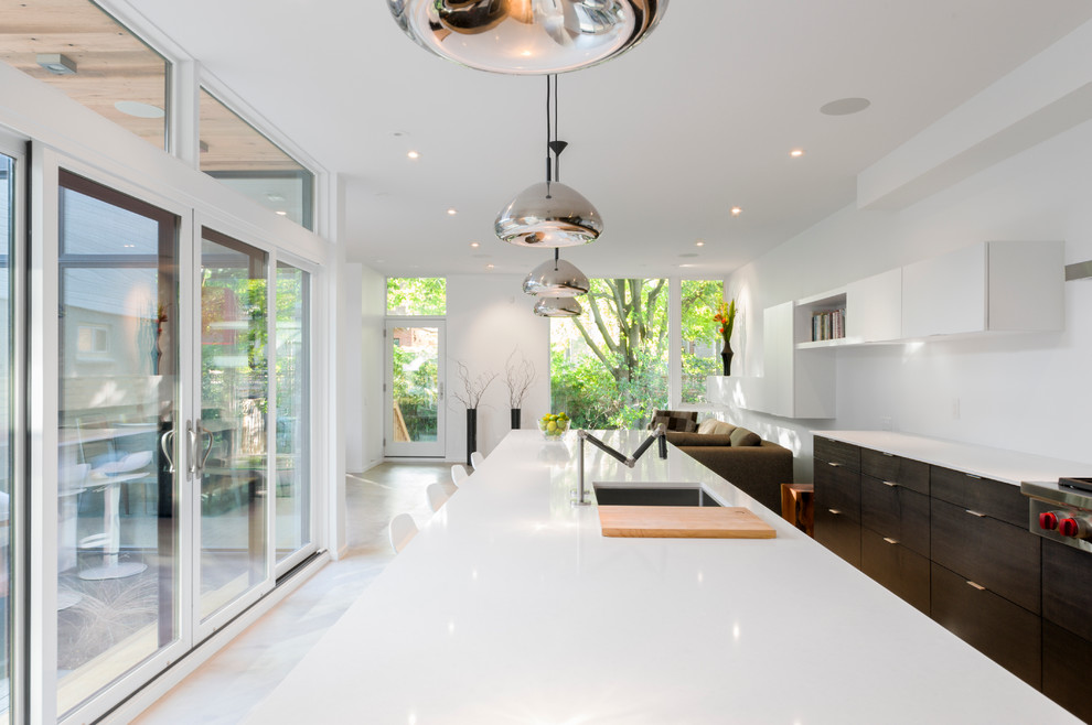 Grey Wood Stain Kitchen Contemporary with Chrome Pendant Lights Counter