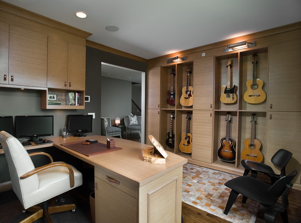 Guitar Wall Hanger Home Office Contemporary with Area Rug Built in Desk