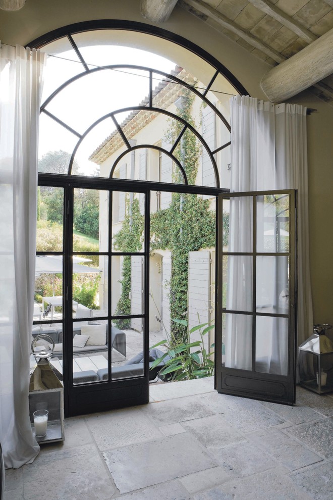 Half Bath Remodel Entry Mediterranean with Antique Floors Antique Limestone