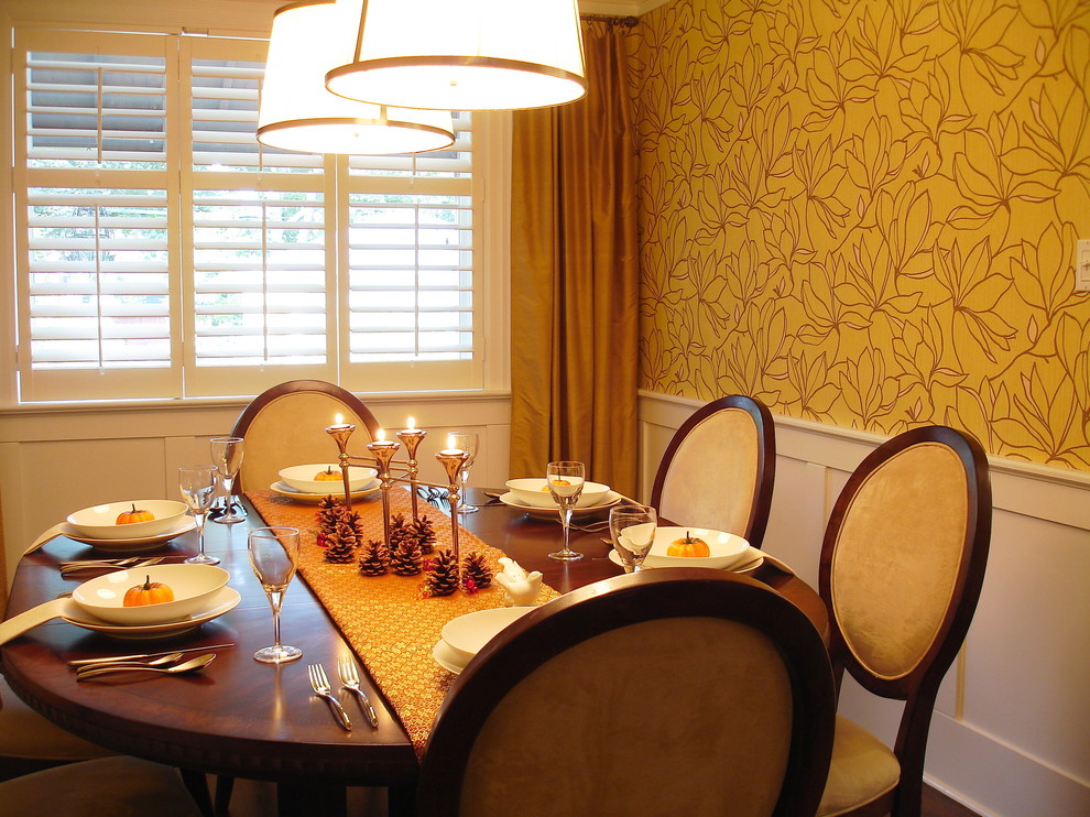 Half Circle Dining Table Dining Room Traditional with Centerpiece Curtains Drapes Floral