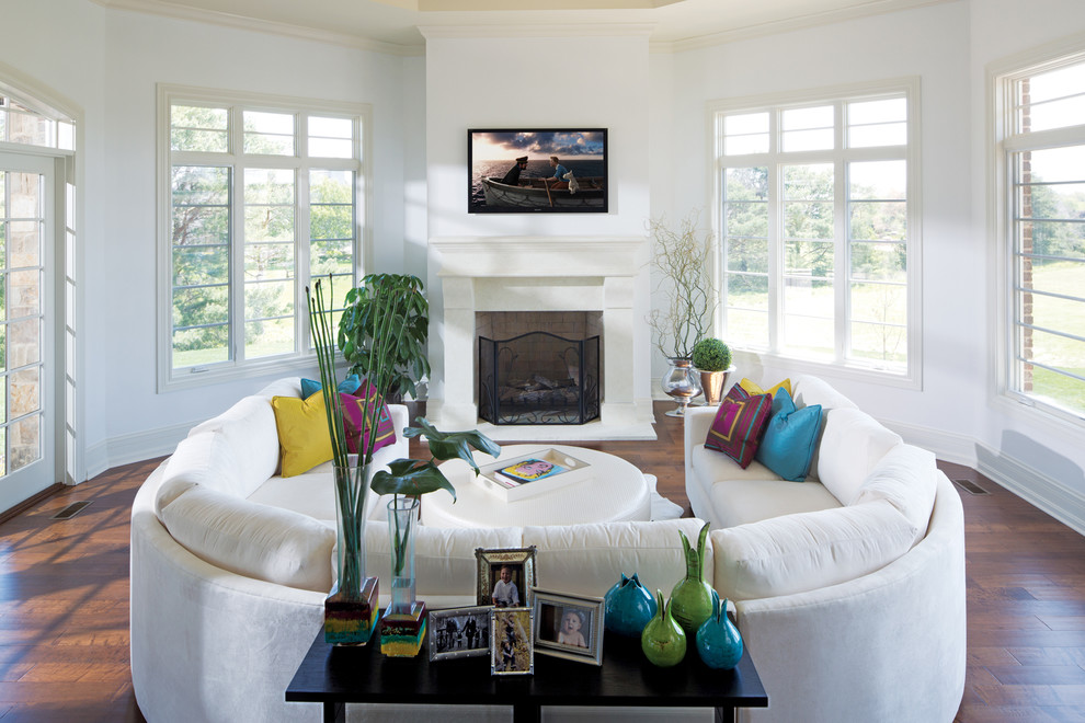 half circle sofa Living Room Contemporary with console crown molding curved