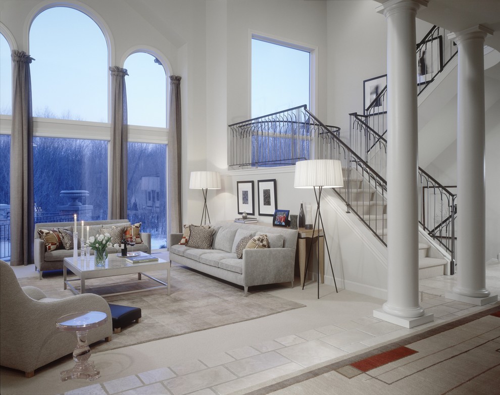 Halogen Floor Lamp Family Room Transitional with Arched Windows Area Rug