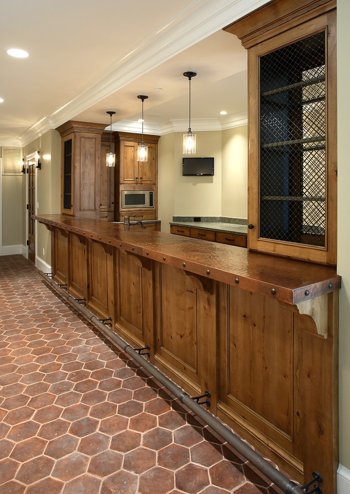 Hammered Copper Lamp Kitchen Rustic with Alder Cabinets Bar Bar