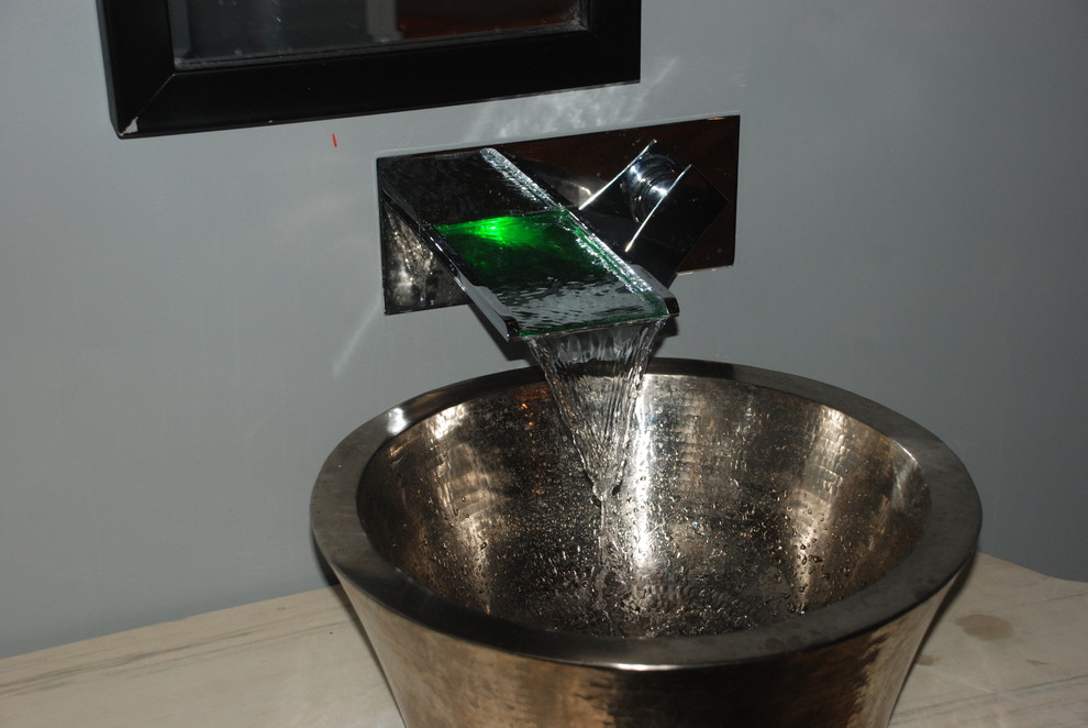 Hammered Stainless Steel Sink Powder Room Contemporary with Hammered Stainless Steel Sink