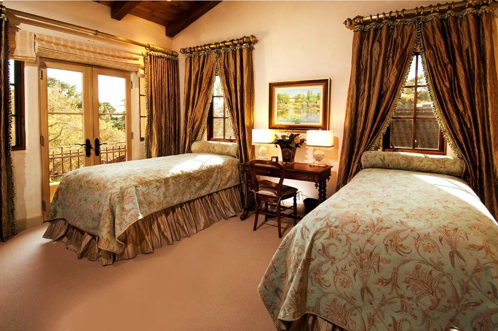 Hand Painted Furniture Bedroom Mediterranean with Antique Bedskirt Curtain Rods