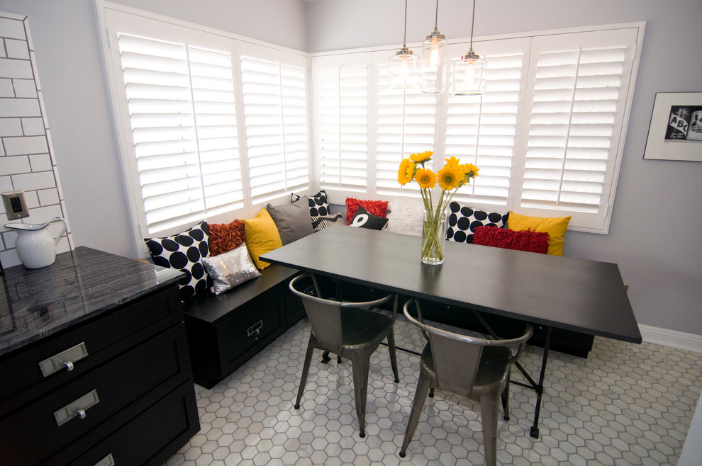 Handmade Subway Tile Dining Room Traditional with Banquette Black and White