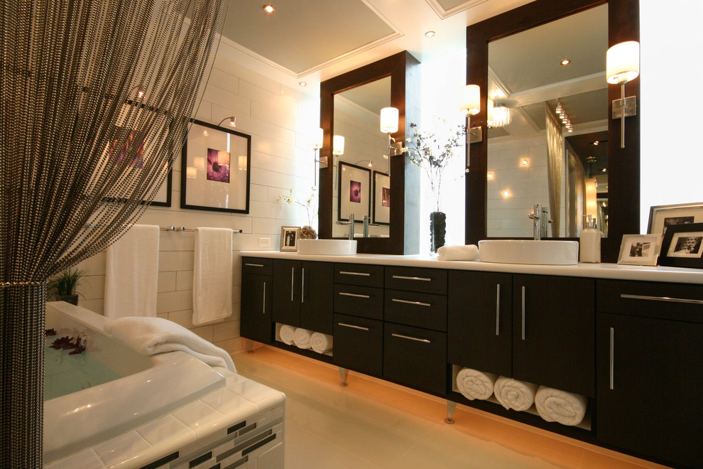 Hanging Bathroom Vanity Bathroom Contemporary with Above Mount Sink Art