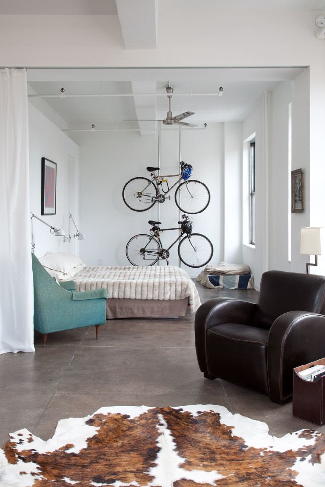 Hanging Bike Rack Bedroom Industrial with Beige Bedding Beige Sham