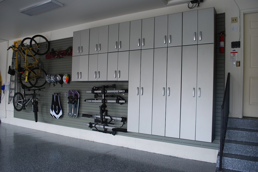 Hanging Bike Rack Garage and Shed Contemporary with Cabinetry Cabinets Garage Home