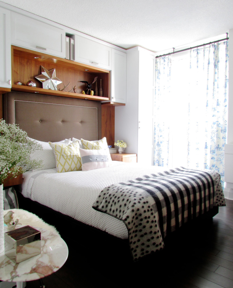 Headboard with Storage Bedroom Contemporary with Black and White Bedding