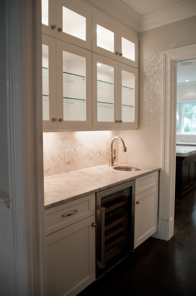 Herringbone Glass Tile Kitchen Contemporary with Butlers Pantry Ebony Floors