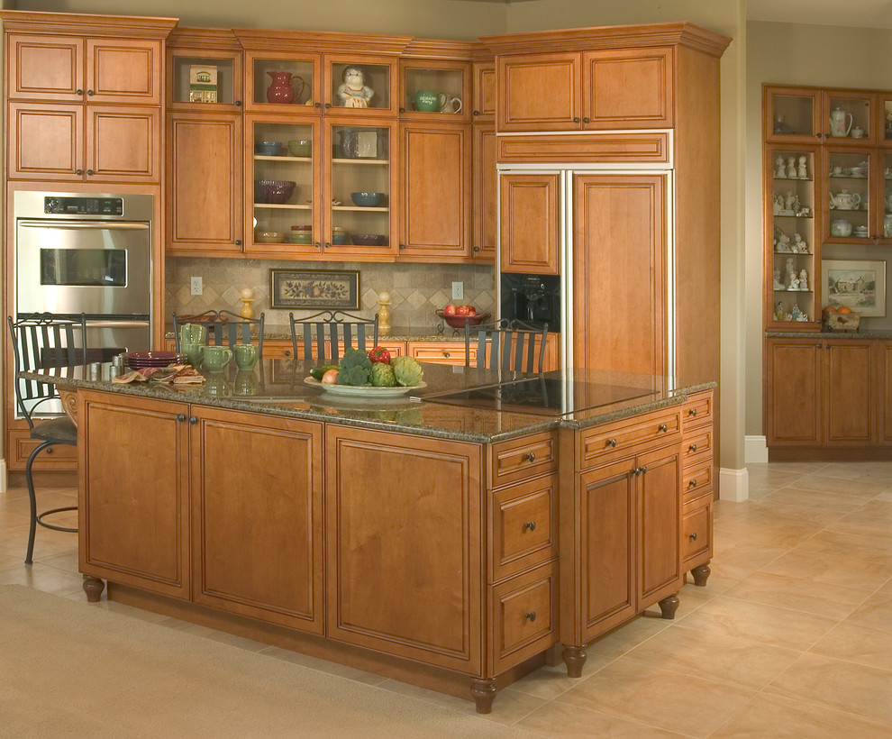 Herringbone Tile Backsplash Kitchen Traditional with Center Island Crystal Kitchen