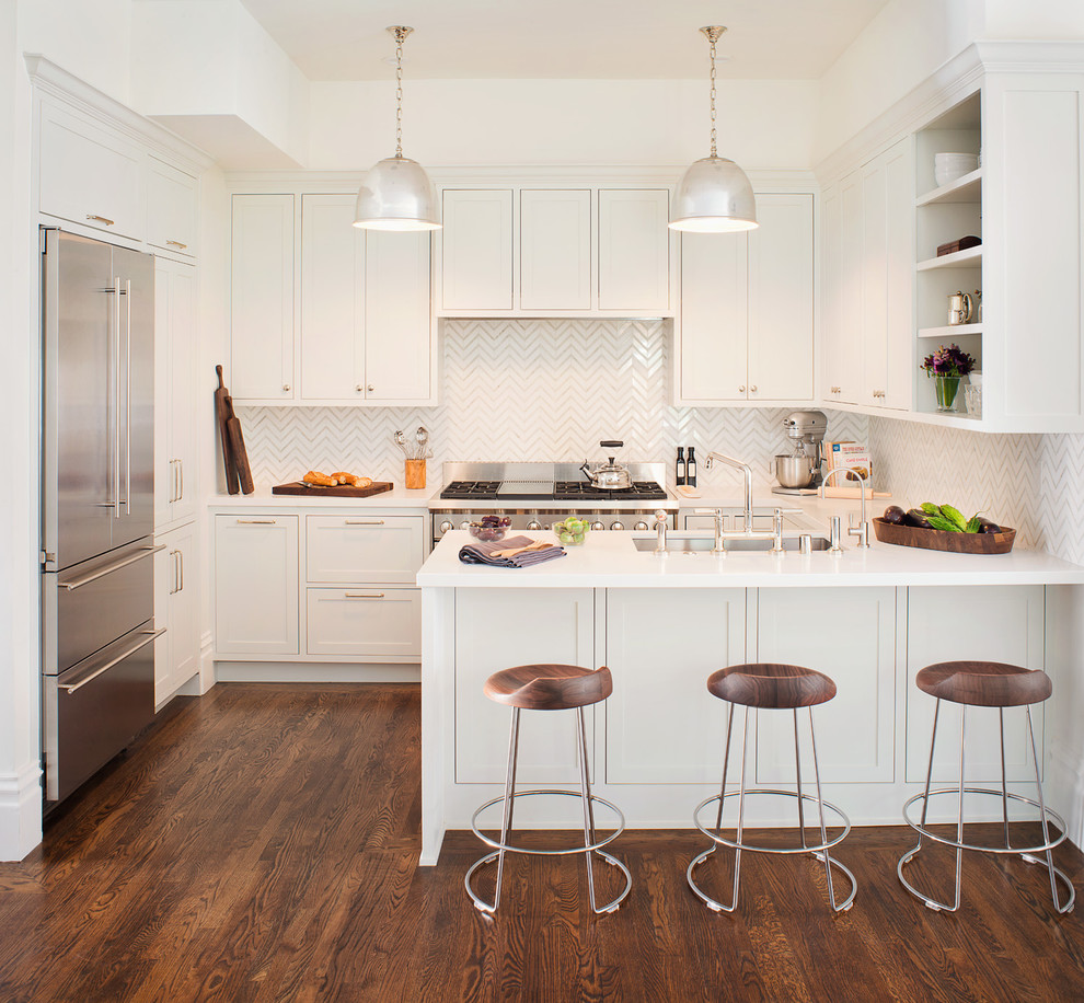 Herringbone Tile Backsplash Kitchen Transitional with Bar Pulls Herringbone Tile1