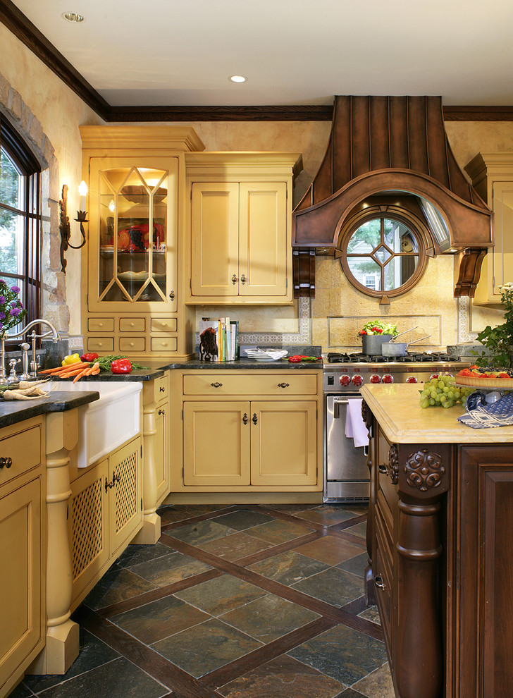 Herringbone Wood Floor Kitchen Traditional with Apron Front Sink Asid
