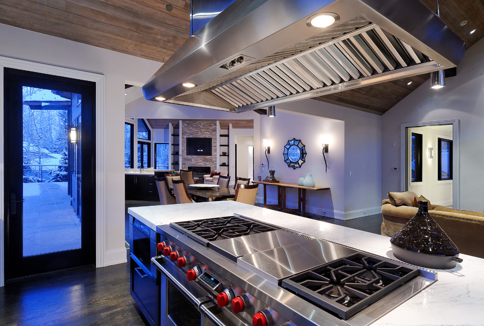Hibachi Stove Top Kitchen Rustic with Ceiling Lighting Dark Floor