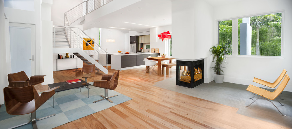Hickory Wood Floors Family Room Modern with Area Rug Entrance Entry