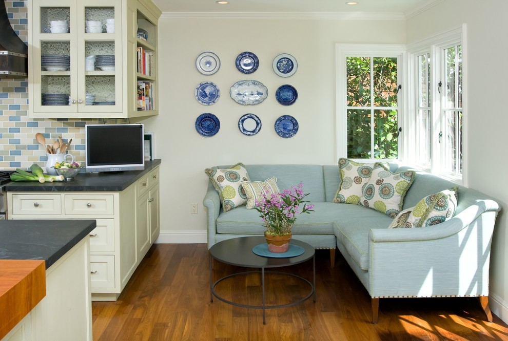 High End Couches Kitchen Traditional with Blue and White Accents