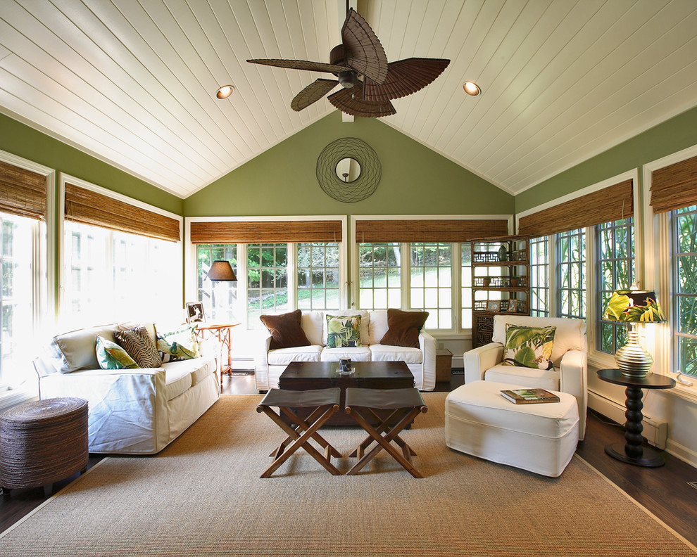 High End Furniture Brands Sunroom Tropical with Area Rug Bamboo Blinds