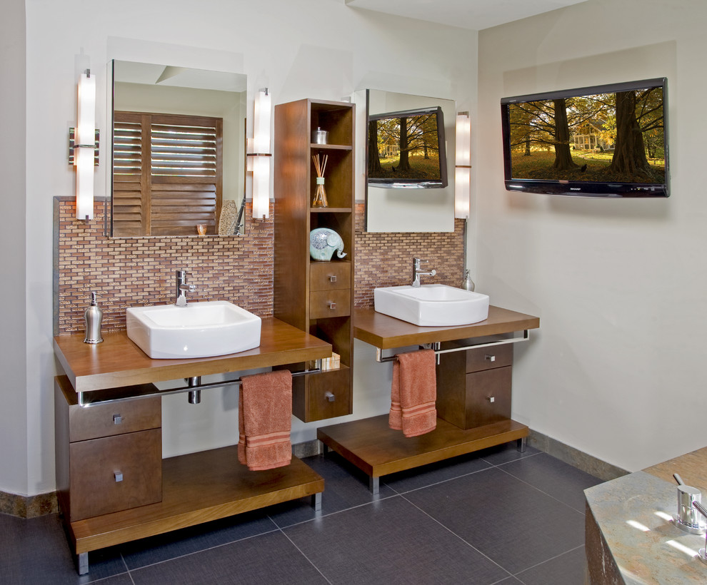 His and Hers Sinks Bathroom Contemporary with Backsplash Bathroom Lighting Bathroom