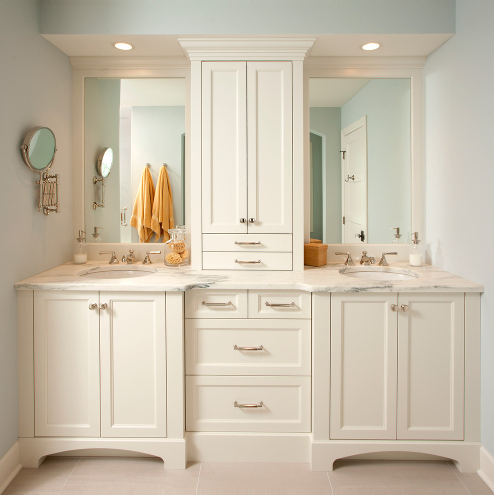 His and Hers Sinks Bathroom Traditional with Baseboards Bathroom Mirror Bathroom