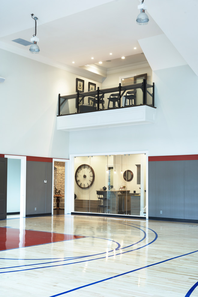 Home Indoor Basketball Court Home Gym Contemporary with Balcony Basketball Custom Homes