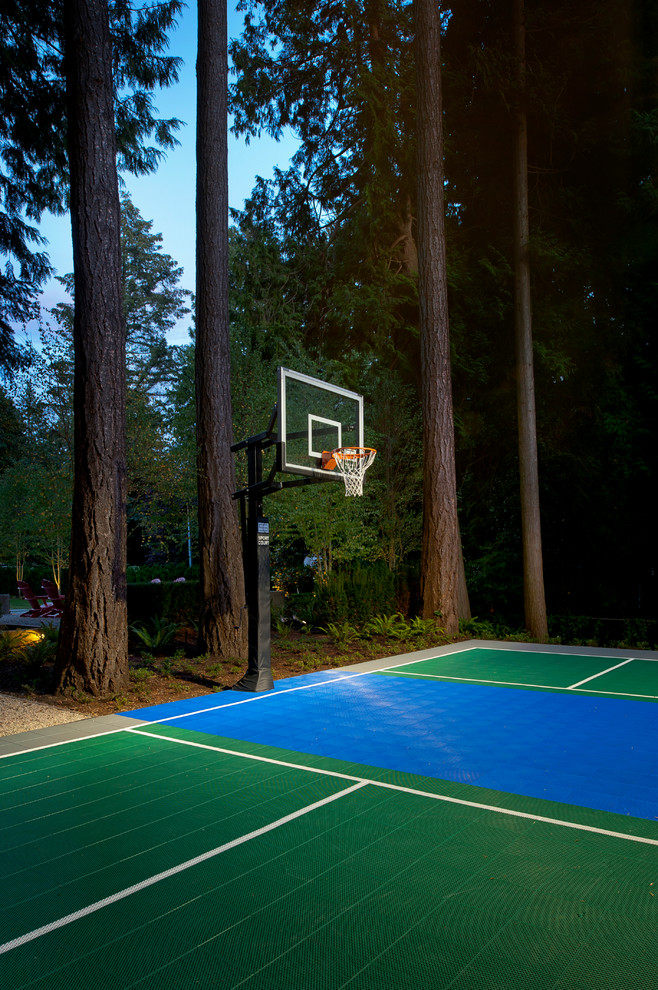 Home Indoor Basketball Court Landscape Traditional with Basketball Court Blue Forest