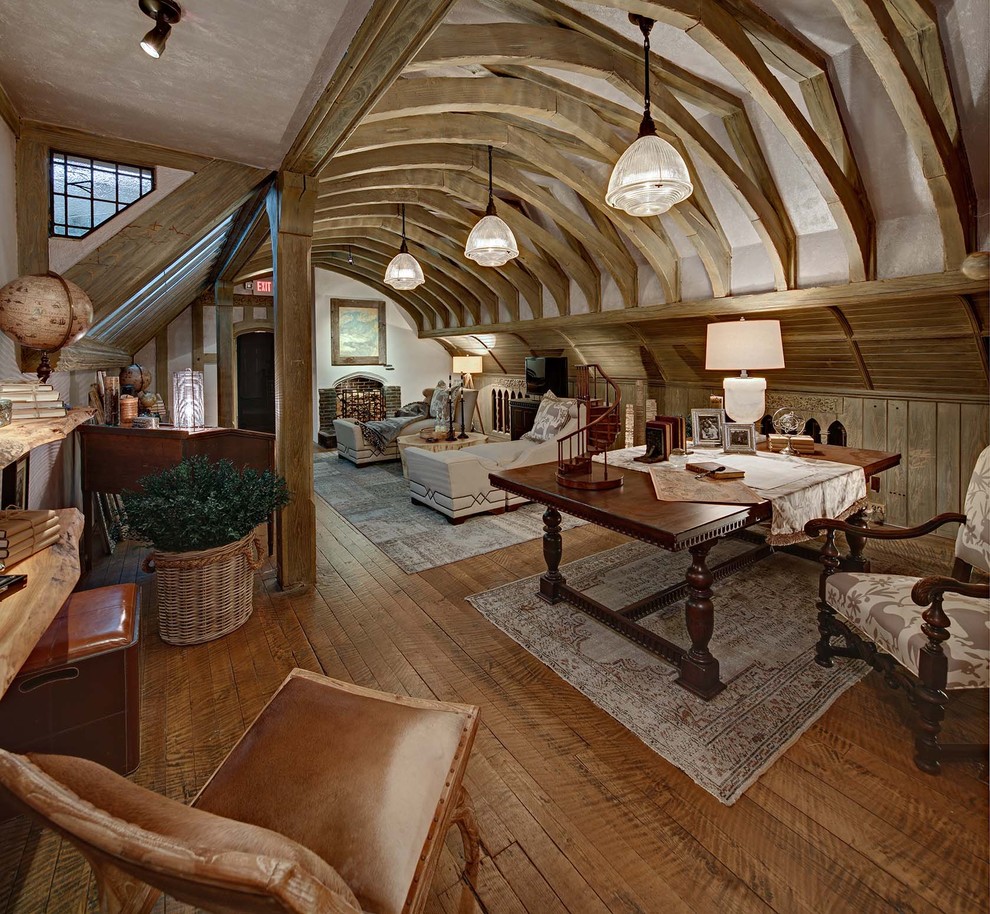 Home Office Decorating Home Office Traditional with Arched Ceiling Column Dark