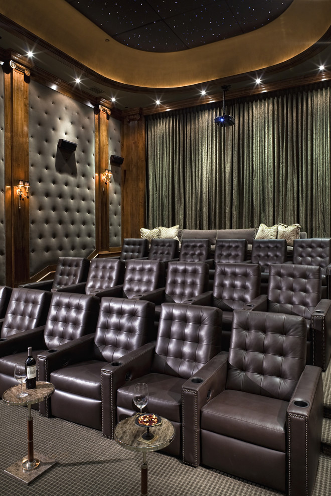 Home Theater Room Design Home Theater Traditional with Accoustic Paneling Black Tufted
