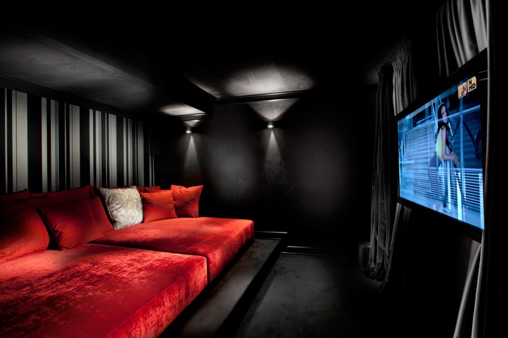 Home Theater Seating Ideas Home Theater Contemporary with Black Room Black Wall