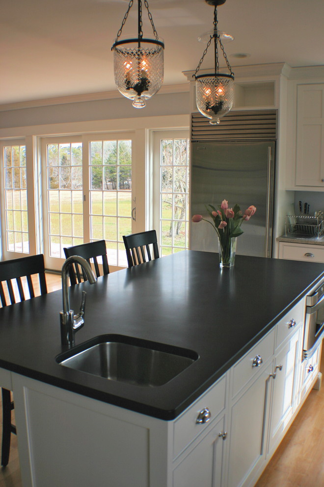 Honed Absolute Black Granite Kitchen Traditional with None 
