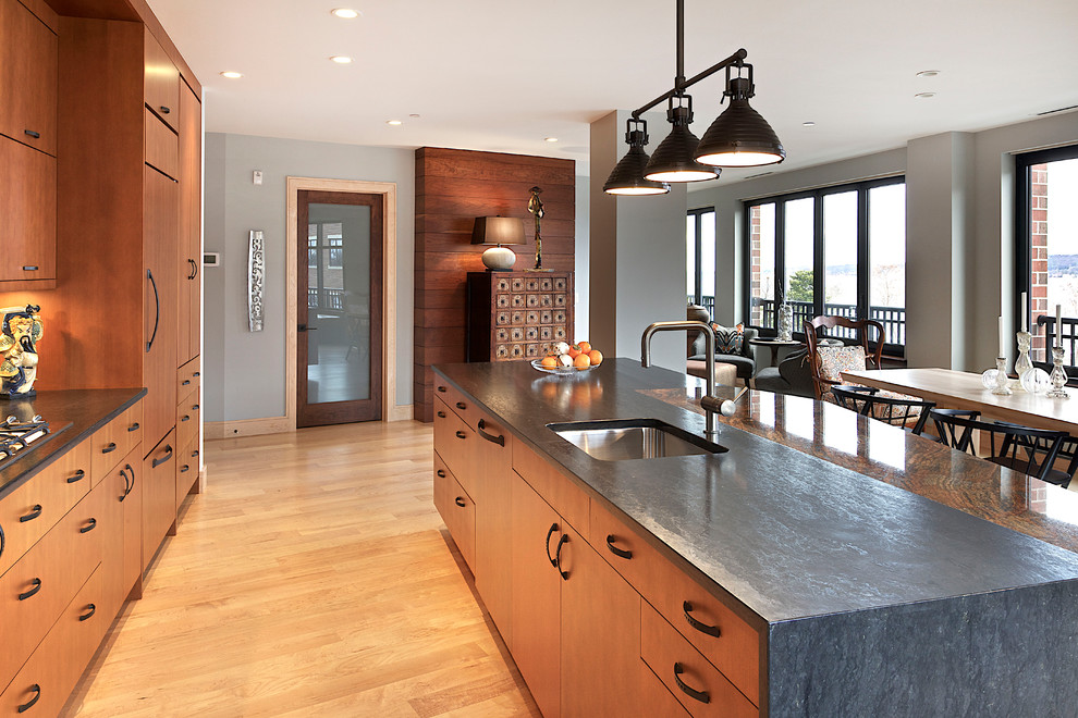Honed Granite Colors Kitchen Contemporary with Baseboards Ceiling Lighting Gray