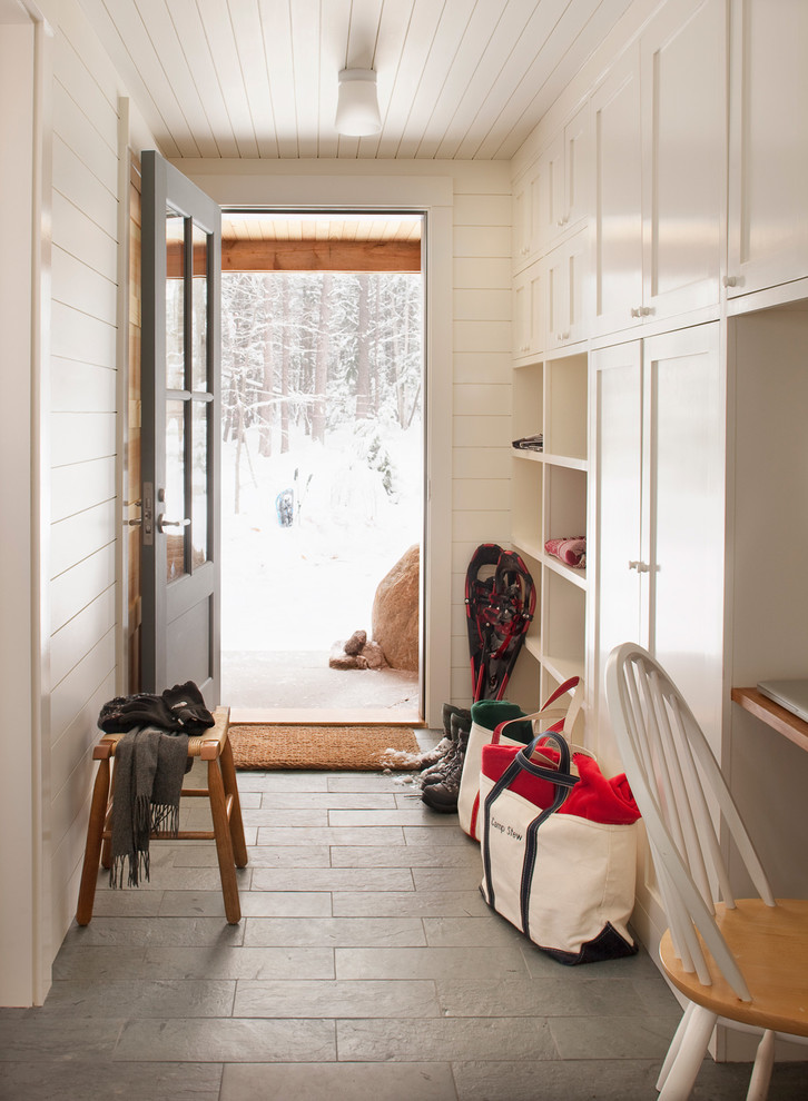 Honed Slate Tile Entry Traditional with Built in Storage Cabin