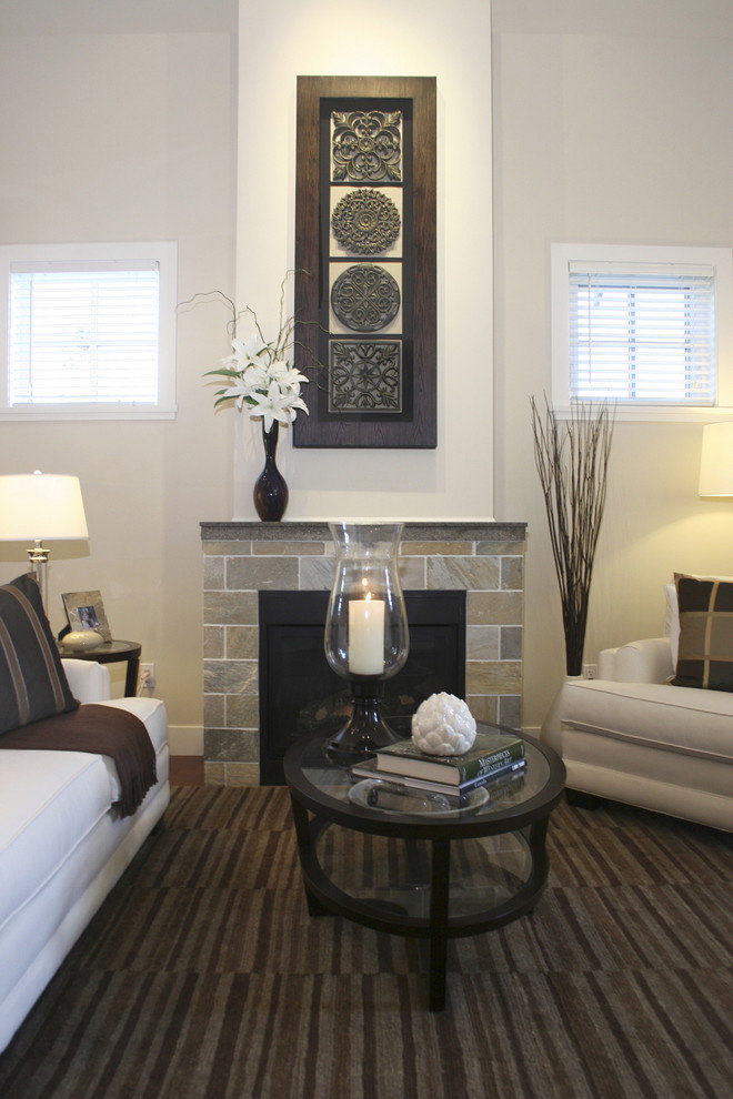 Honed Slate Tile Living Room Contemporary with Brown Rug Fireplace Mantle