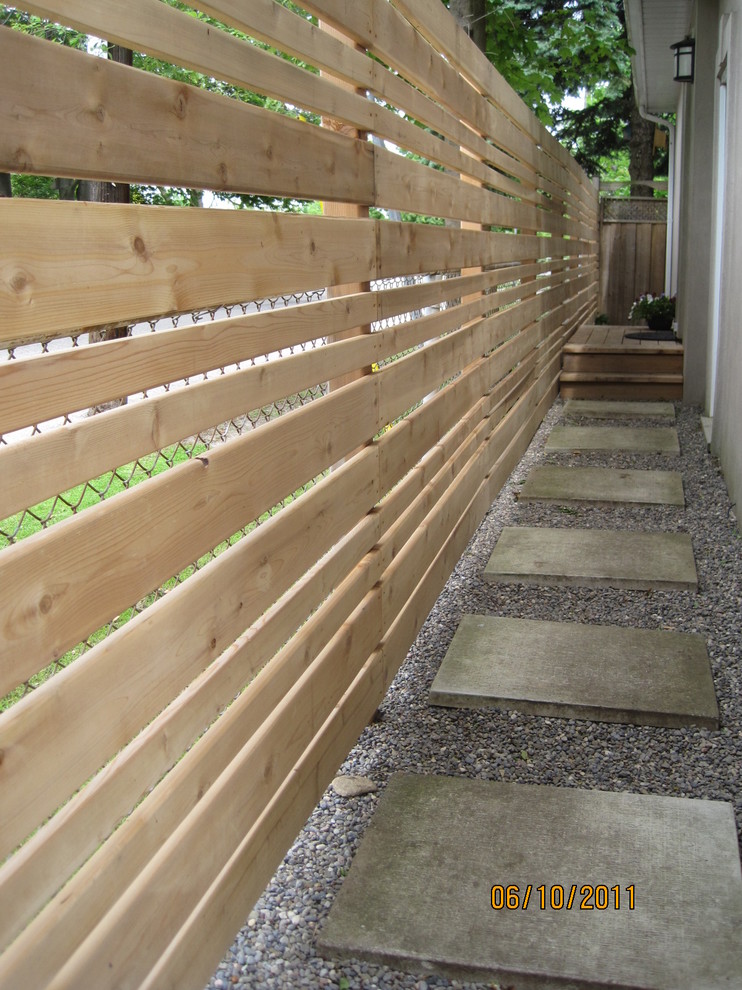 Horizontal Cedar Fence Landscape Contemporary with Alley Concrete Step Path