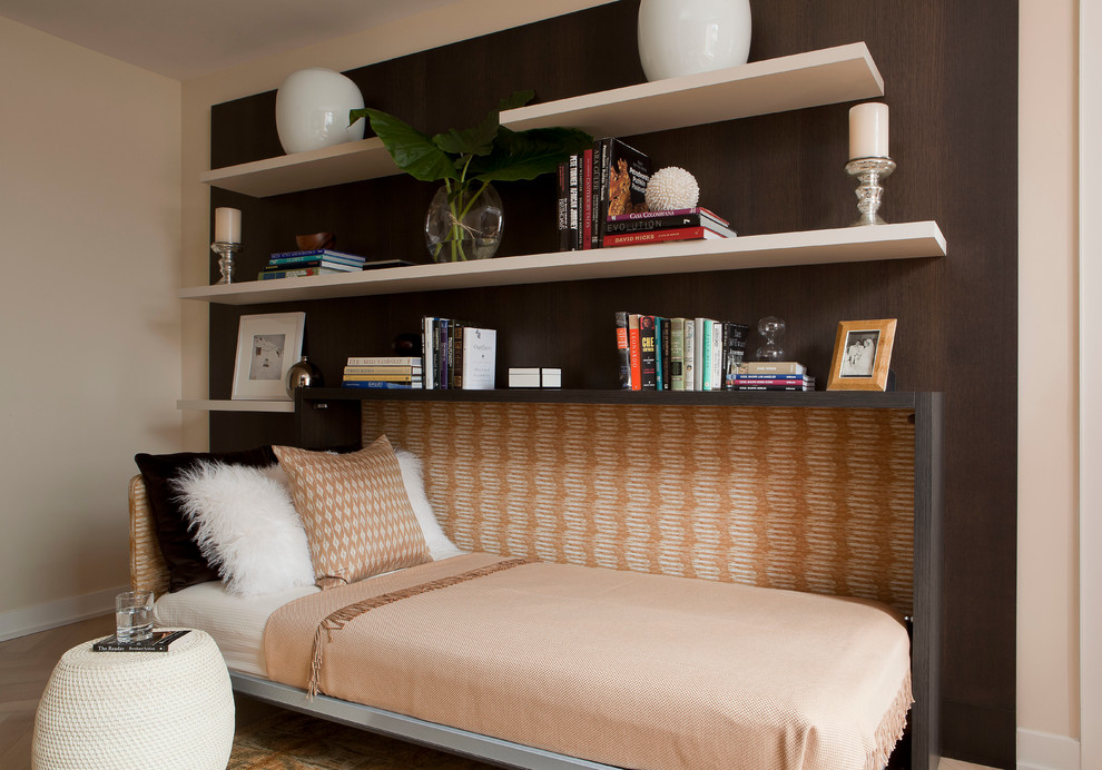 Horizontal Murphy Bed Bedroom Contemporary with Accent Table Bedding Books