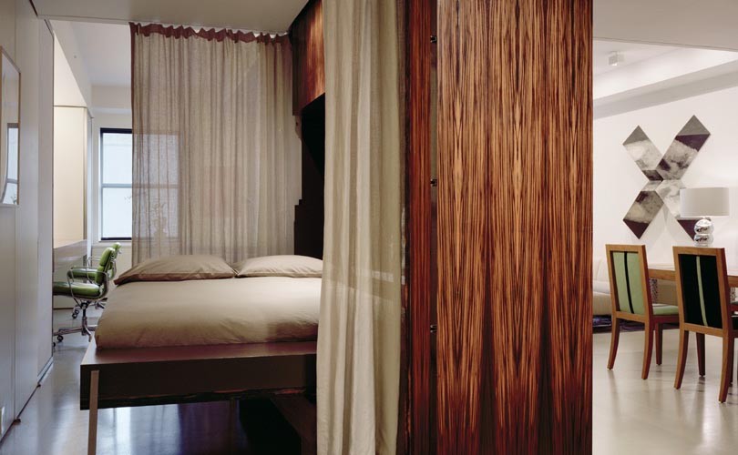 Horizontal Murphy Bed Bedroom Modern with Bed Bedding Chair Curtain
