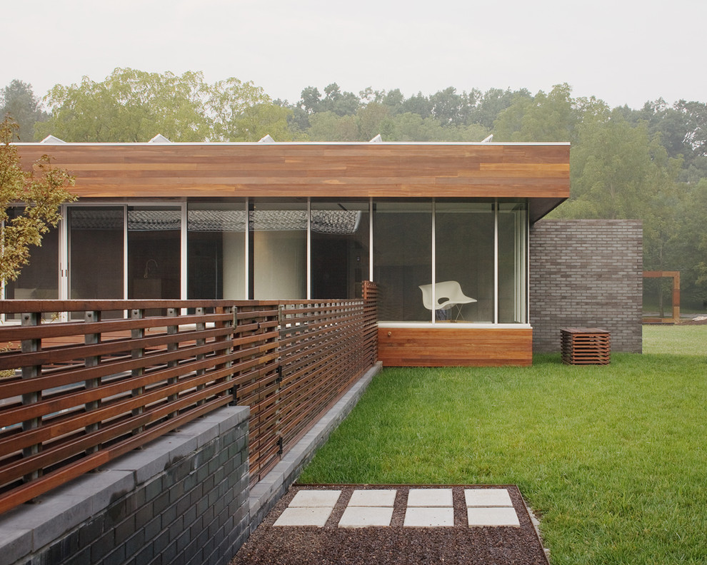 Horizontal Slat Fence Exterior Contemporary with Brick Wall Corner Windows