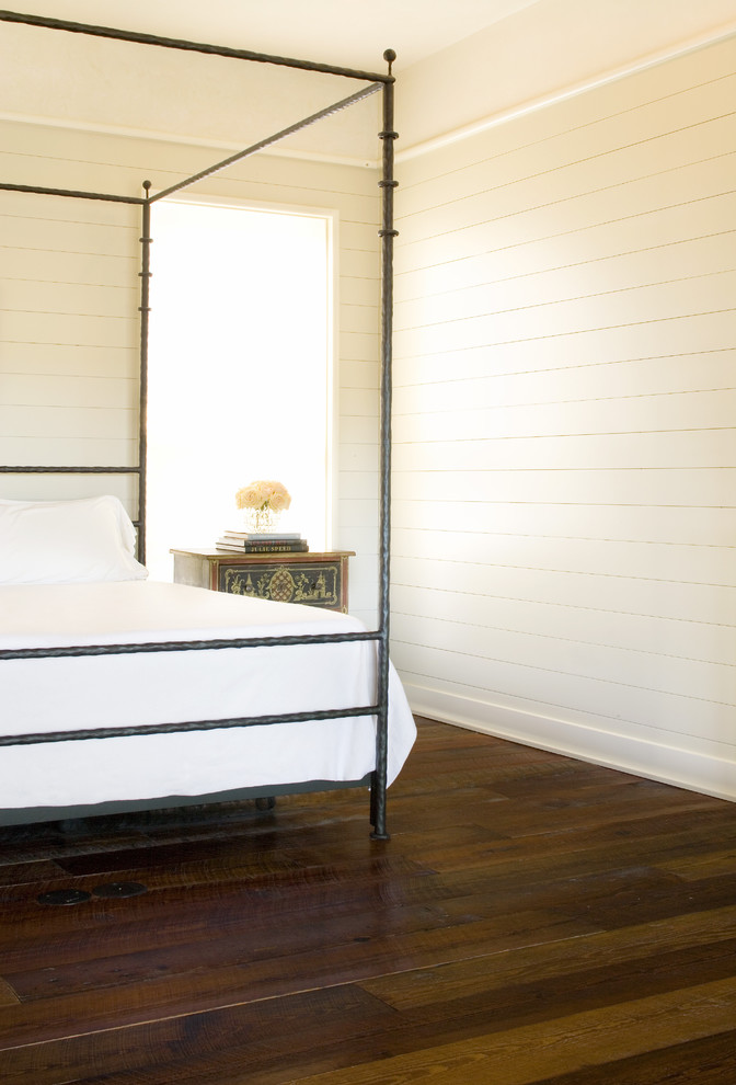 Horizontal Wood Paneling Bedroom Rustic with Baseboards Canopy Bed Crown