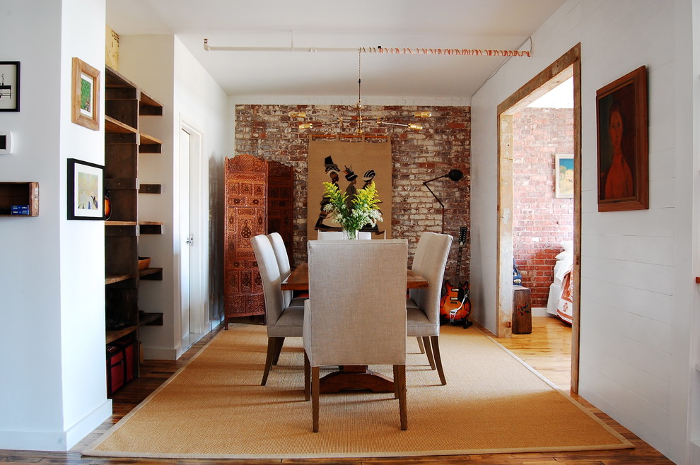 Horizontal Wood Paneling Dining Room Industrial with Bookshelves Clerestory Dining Room