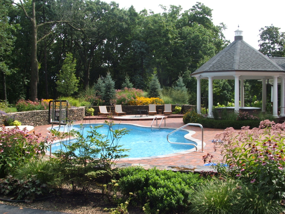 Hot Tub Gazebo Pool Traditional with Brick Paving Cabana Chaise