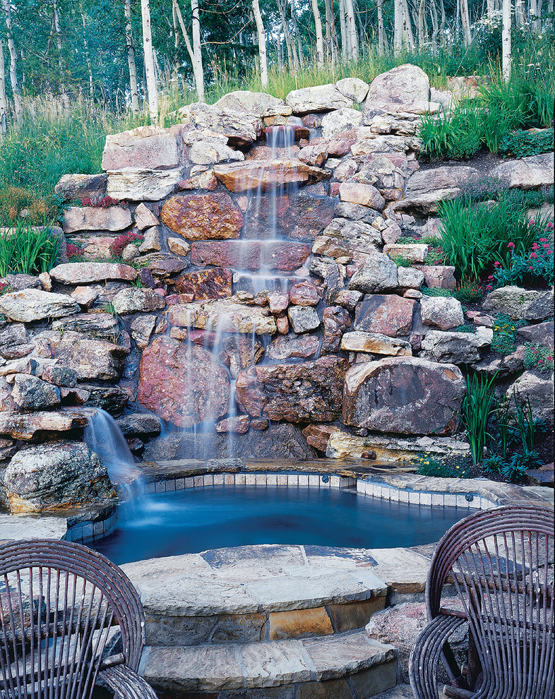 Hot Tub with Waterfall Pool Rustic with Hillside Landscape Hilltop Landscape