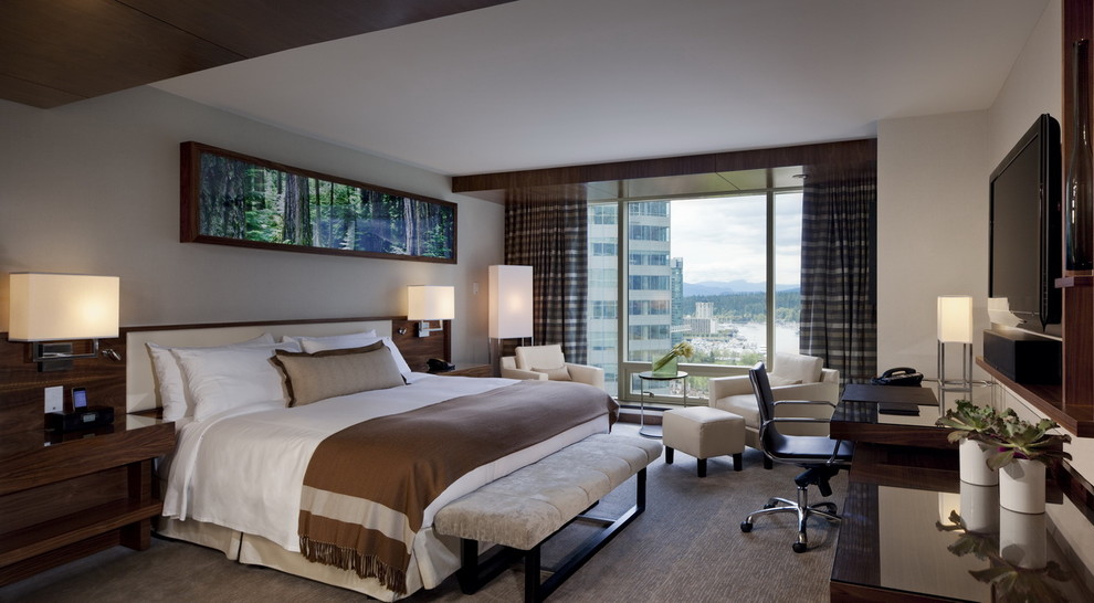Hotel Bedroom Furniture Bedroom Contemporary with Bedside Table Curtains Drapes