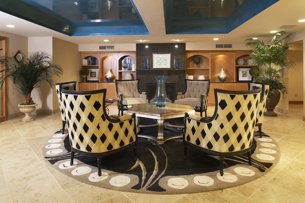 Hotel Lobby Furniture Living Room Contemporary with Built in Coffee Table
